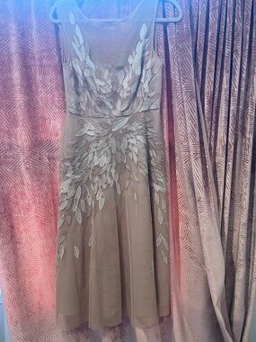 BCBGMaxazria Embroidered Leaf A-Line Dress in Taupe Size 2